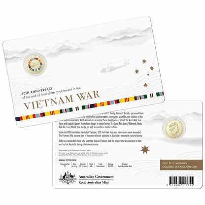 2023 $2 50TH ANNIVERSARY OF THE END OF AUSTRALIA'S INVOLVEMENT IN THE VIETNAM WAR COLOURED 'C' MINTMARK GOLD COIN