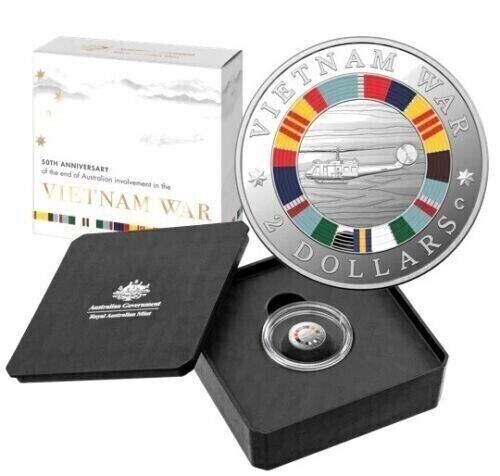 2023 $2 50TH ANNIVERSARY OF THE END OF AUSTRALIA'S INVOLVEMENT IN THE VIETNAM WAR COLOURED 'C' MINTMARK SILVER PROOF COIN