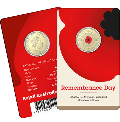 REMEMBRANCE DAY 2022 $2 C MINTMARK COLOURED UNCIRCULATED COIN